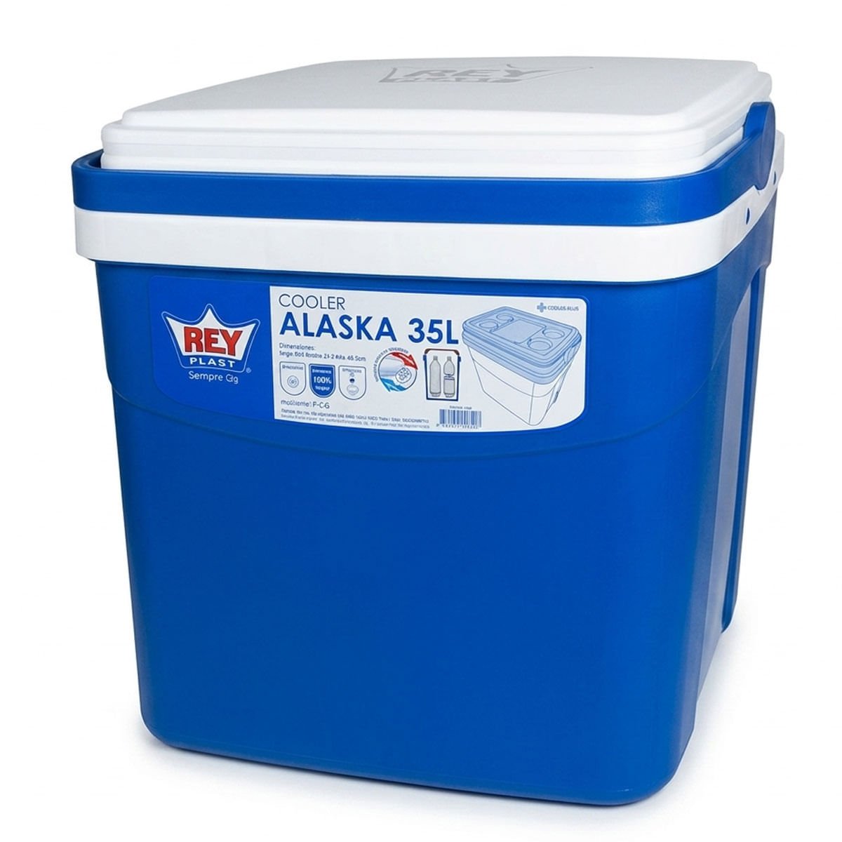 HIELERA CUADRADA REY, AGARRADERA, AZUL, 35 LITROS, 41CMX44CMX45CM
