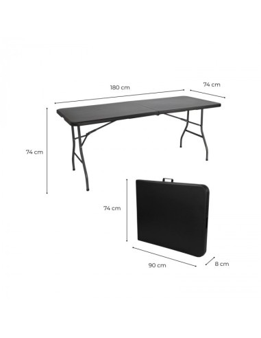 MESA PLEGABLE RECTANGULAR NEGRA 180CM