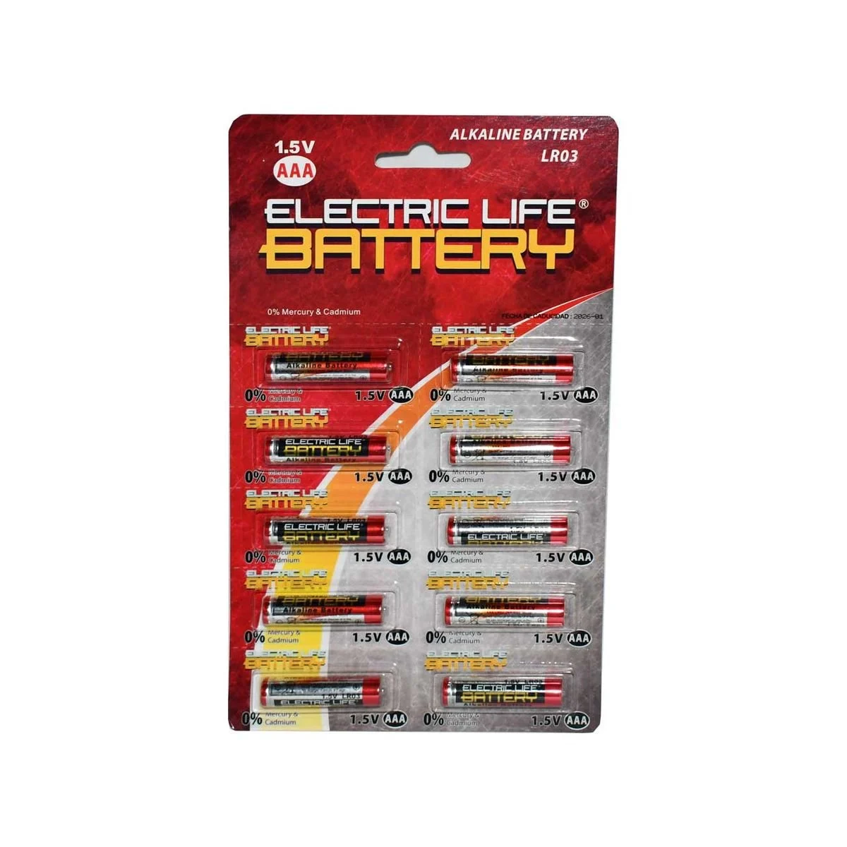 PILA ELECTRIC LIFE AAA ROJA X10 PZ.LR03 (130 MINUTOS) LOTE: LR03-BP1-05-2025